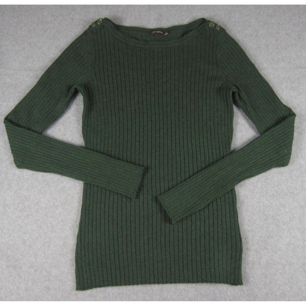 J.McLaughlin Della Sweater XS Green Ribbed Knit Button Detail Boat Neck Stretch